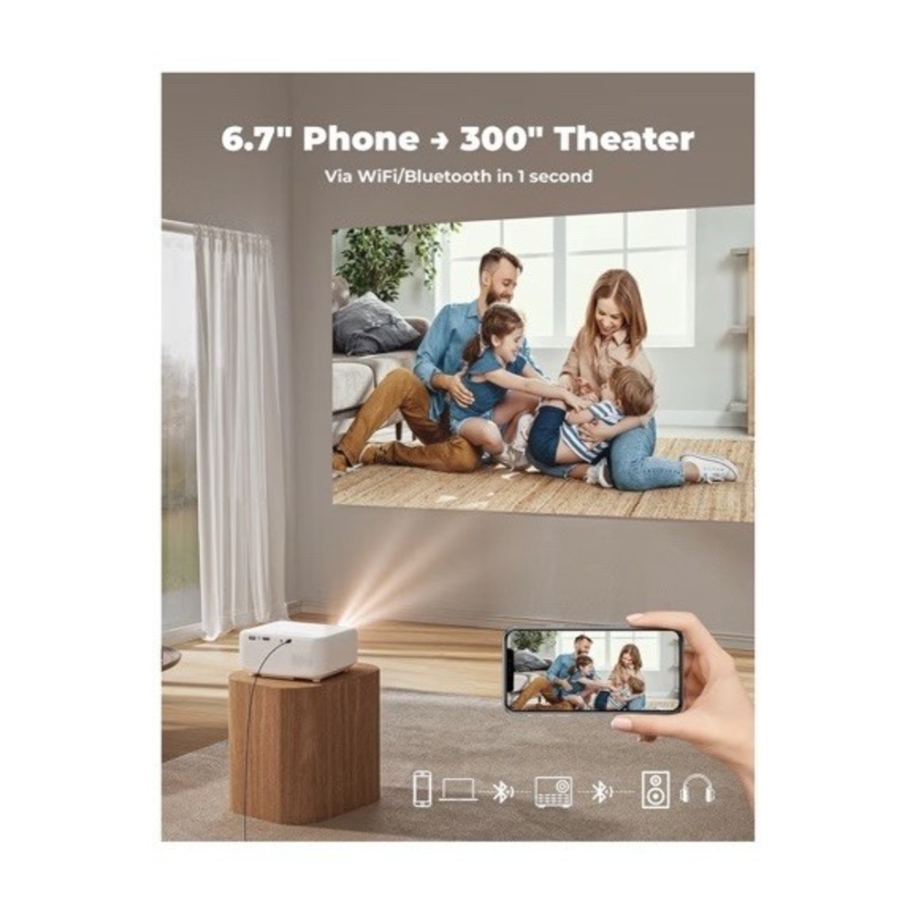Lisowod L02 1080P WiFi Bluetooth Projector 1200 ANSI |‎ Netflix, YouTube, 4K - Picture 10 of 13